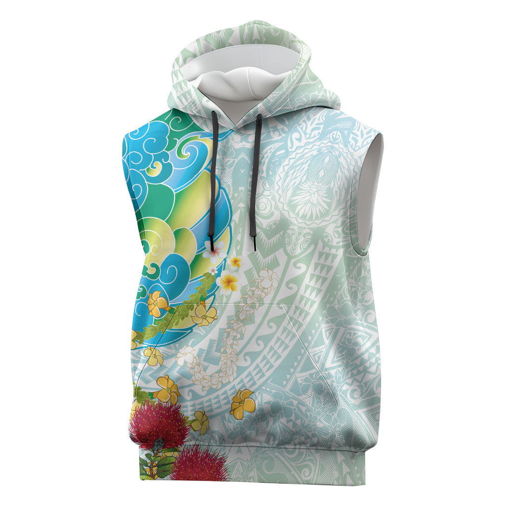 Japanese and Hawaiian Culture Fusion Sleeveless Hoodie Irezumi with Turtles and Lei Kakau Pattern Fresh Vibe LT03 Multicolor - Polynesian Pride