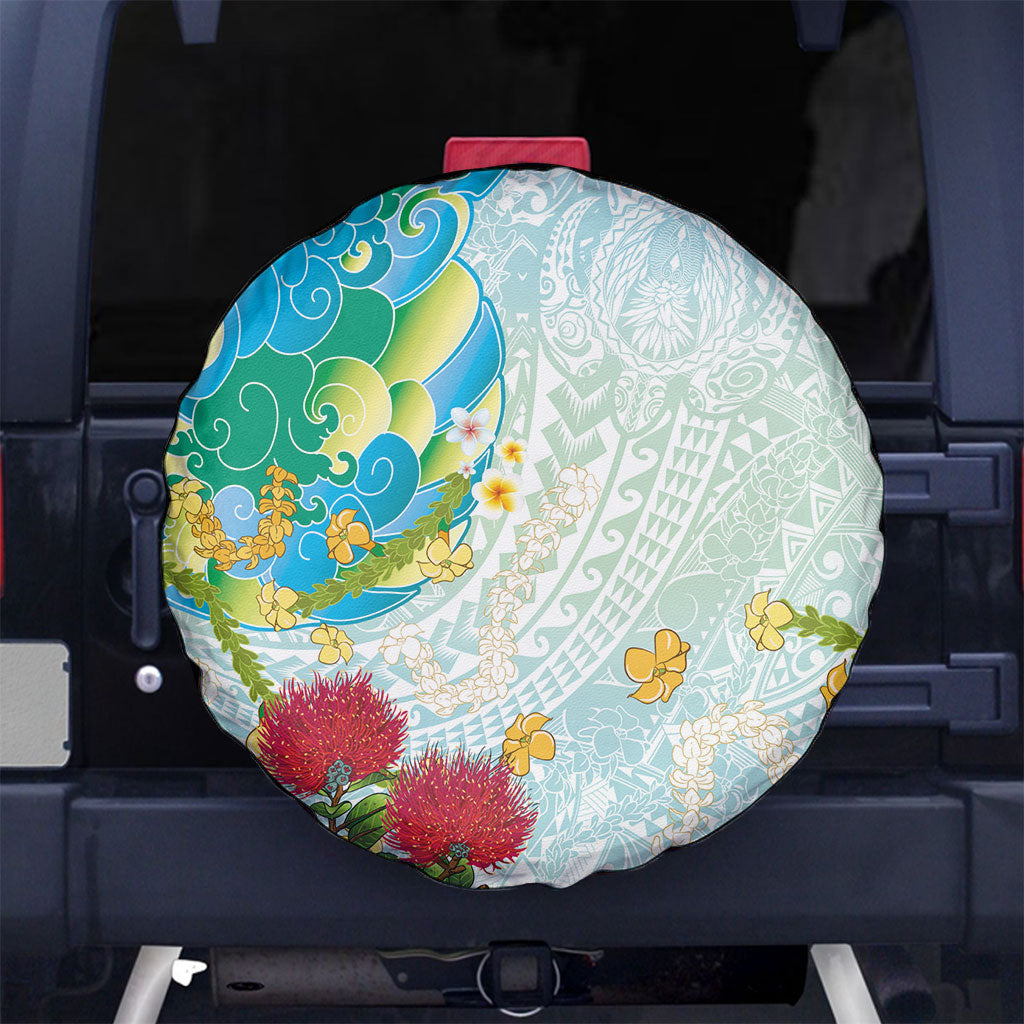 Japanese and Hawaiian Culture Fusion Spare Tire Cover Irezumi with Turtles and Lei Kakau Pattern Fresh Vibe LT03 No hole Multicolor - Polynesian Pride