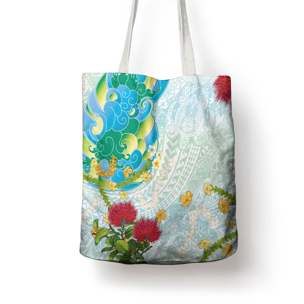 Japanese and Hawaiian Culture Fusion Tote Bag Irezumi with Turtles and Lei Kakau Pattern Fresh Vibe LT03 - Polynesian Pride