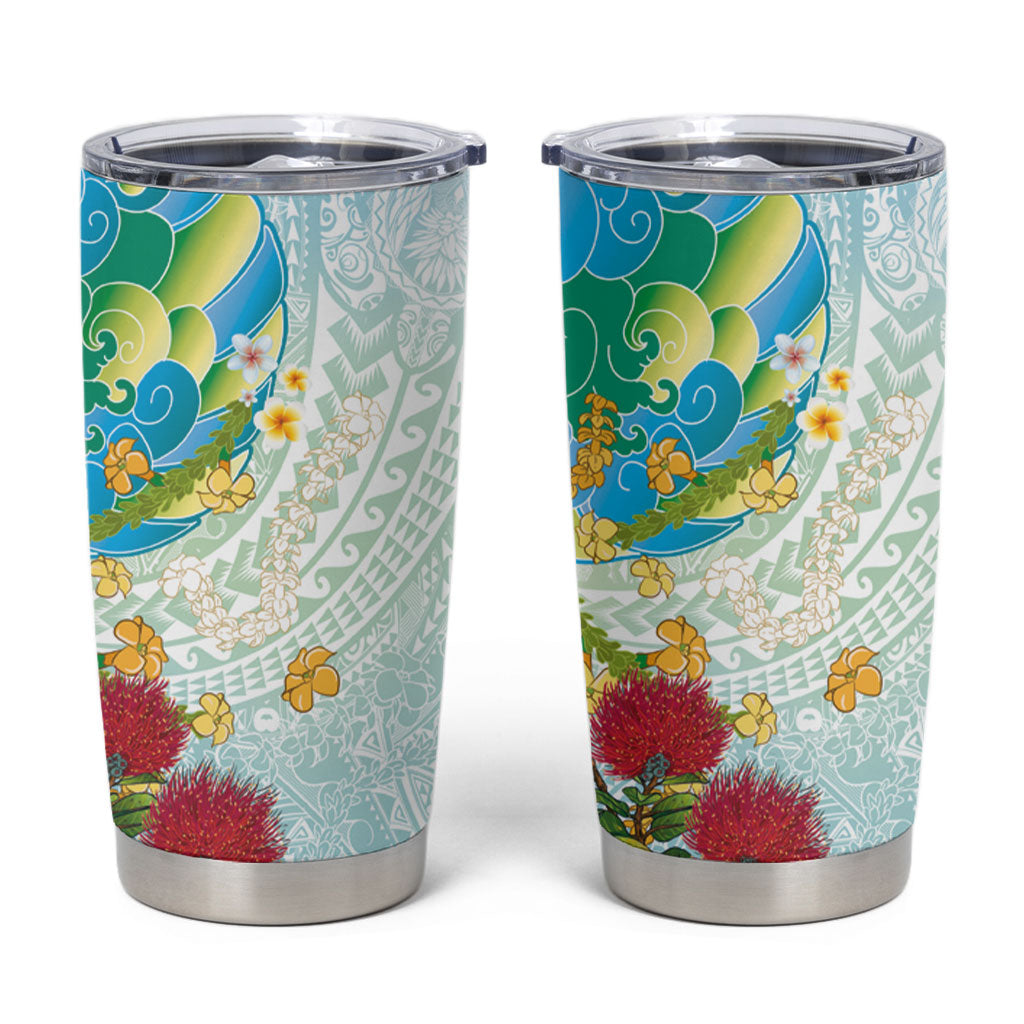 Japanese and Hawaiian Culture Fusion Tumbler Cup Irezumi with Turtles and Lei Kakau Pattern Fresh Vibe LT03 Multicolor - Polynesian Pride