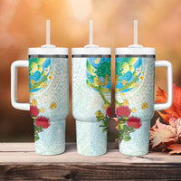 Japanese and Hawaiian Culture Fusion Tumbler With Handle Irezumi with Turtles and Lei Kakau Pattern Fresh Vibe LT03 - Polynesian Pride