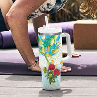 Japanese and Hawaiian Culture Fusion Tumbler With Handle Irezumi with Turtles and Lei Kakau Pattern Fresh Vibe LT03 - Polynesian Pride