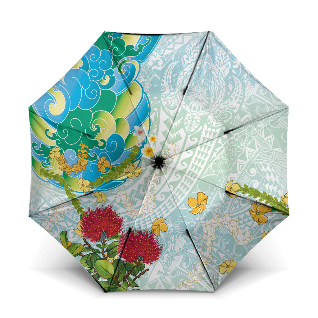 Japanese and Hawaiian Culture Fusion Umbrella Irezumi with Turtles and Lei Kakau Pattern Fresh Vibe LT03 One Size Folded 11.42 inch Opened Diameter 37.4 inch Multicolor - Polynesian Pride