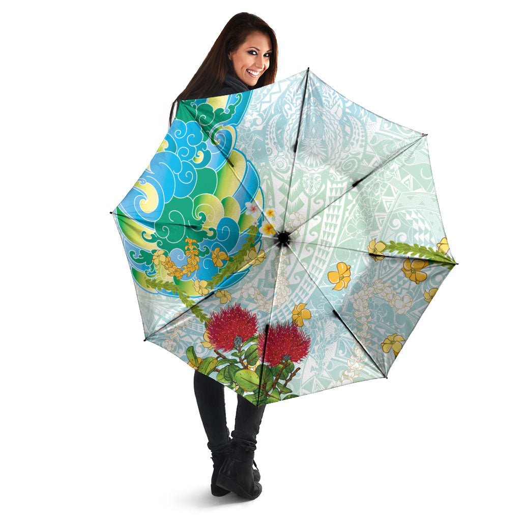 Japanese and Hawaiian Culture Fusion Umbrella Irezumi with Turtles and Lei Kakau Pattern Fresh Vibe LT03 - Polynesian Pride