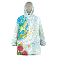 Japanese and Hawaiian Culture Fusion Wearable Blanket Hoodie Irezumi with Turtles and Lei Kakau Pattern Fresh Vibe LT03 One Size Multicolor - Polynesian Pride