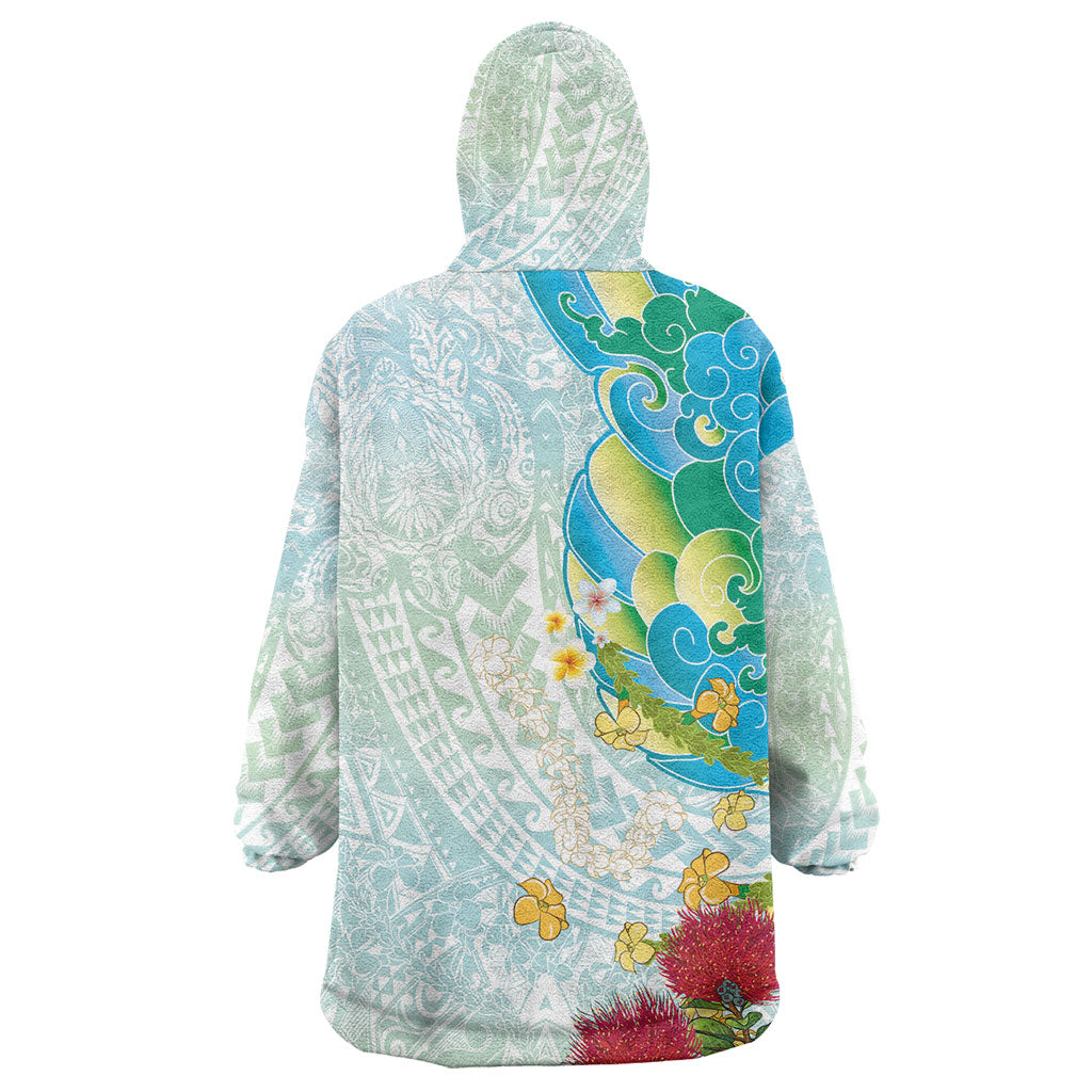Japanese and Hawaiian Culture Fusion Wearable Blanket Hoodie Irezumi with Turtles and Lei Kakau Pattern Fresh Vibe LT03 - Polynesian Pride