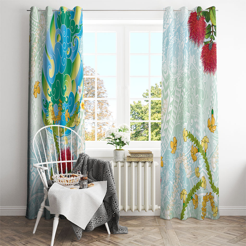 Japanese and Hawaiian Culture Fusion Window Curtain Irezumi with Turtles and Lei Kakau Pattern Fresh Vibe LT03 - Polynesian Pride