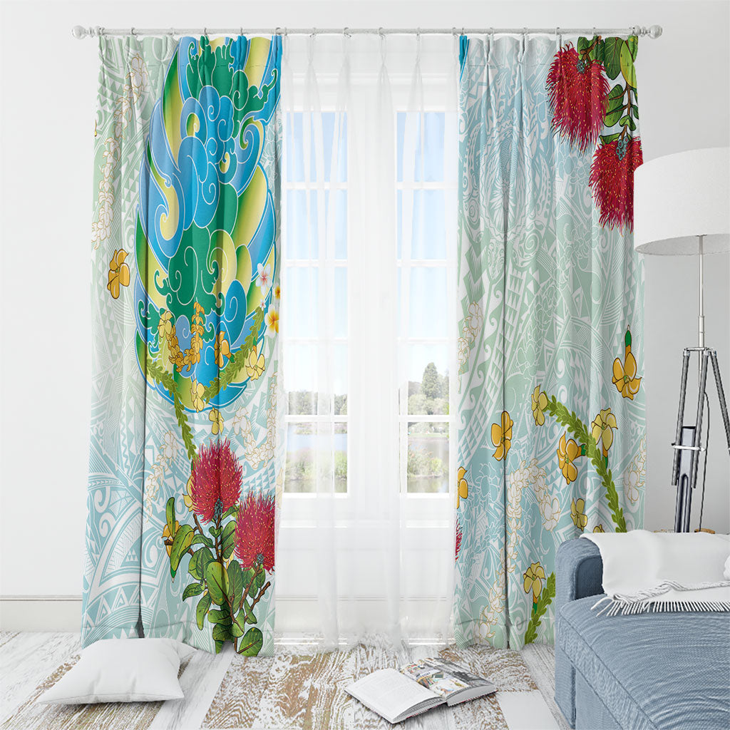 Japanese and Hawaiian Culture Fusion Window Curtain Irezumi with Turtles and Lei Kakau Pattern Fresh Vibe LT03 - Polynesian Pride