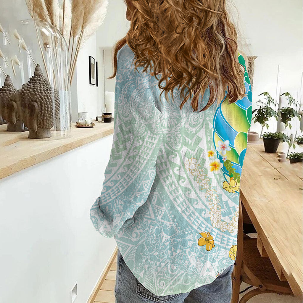 Japanese and Hawaiian Culture Fusion Women Casual Shirt Irezumi with Turtles and Lei Kakau Pattern Fresh Vibe LT03 - Polynesian Pride