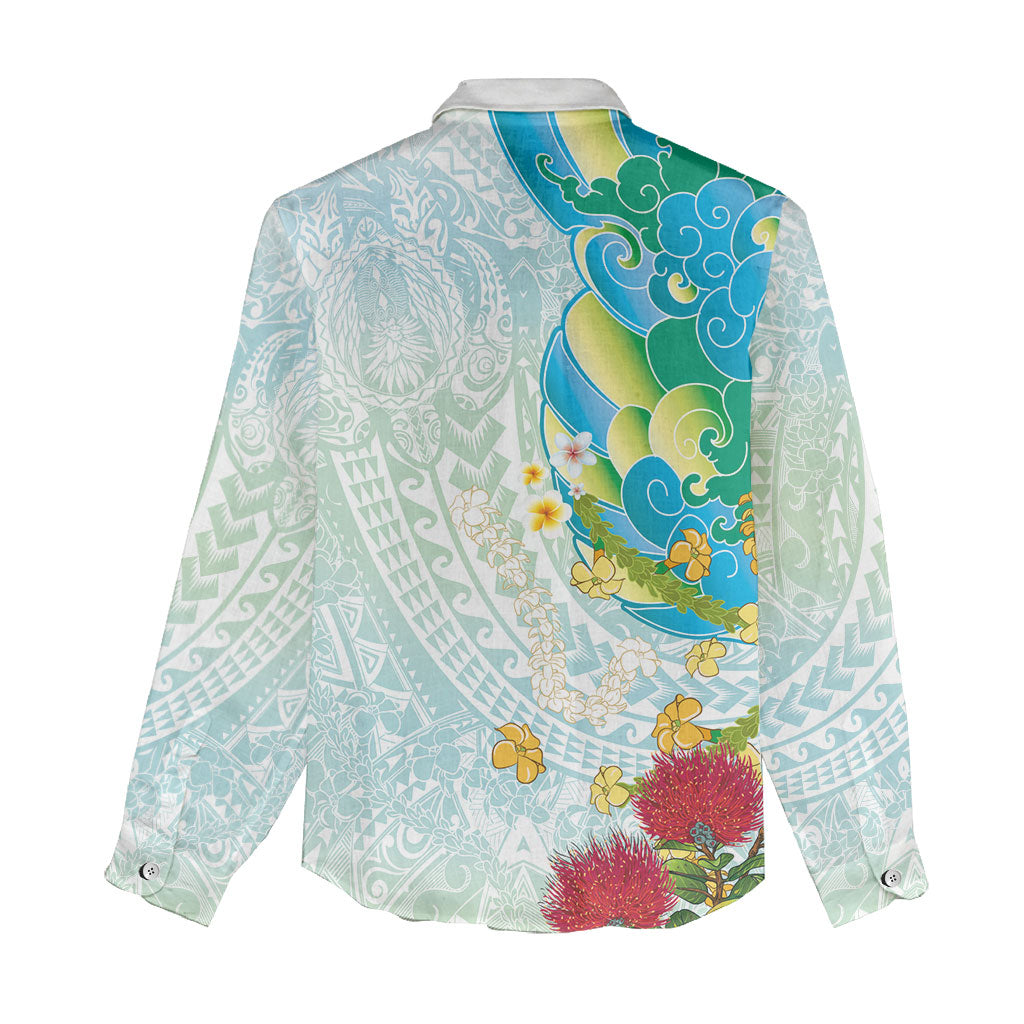 Japanese and Hawaiian Culture Fusion Women Casual Shirt Irezumi with Turtles and Lei Kakau Pattern Fresh Vibe LT03 - Polynesian Pride