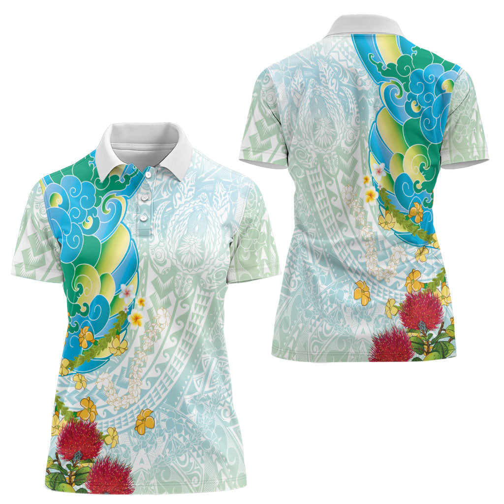Japanese and Hawaiian Culture Fusion Women Polo Shirt Irezumi with Turtles and Lei Kakau Pattern Fresh Vibe LT03 - Polynesian Pride