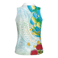 Japanese and Hawaiian Culture Fusion Women Sleeveless Polo Shirt Irezumi with Turtles and Lei Kakau Pattern Fresh Vibe LT03 - Polynesian Pride