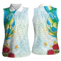 Japanese and Hawaiian Culture Fusion Women Sleeveless Polo Shirt Irezumi with Turtles and Lei Kakau Pattern Fresh Vibe LT03 - Polynesian Pride