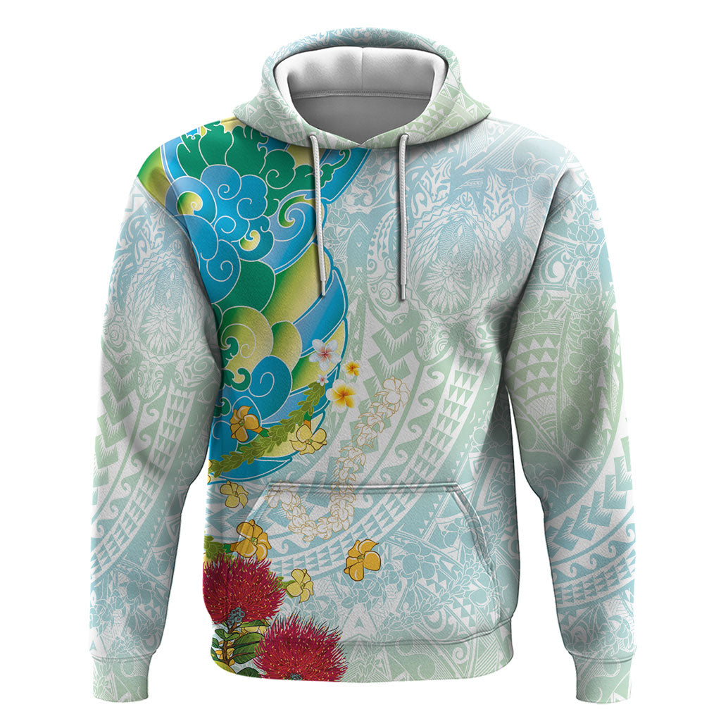 Japanese and Hawaiian Culture Fusion Zip Hoodie Irezumi with Turtles and Lei Kakau Pattern Fresh Vibe LT03 Pullover Hoodie Multicolor - Polynesian Pride