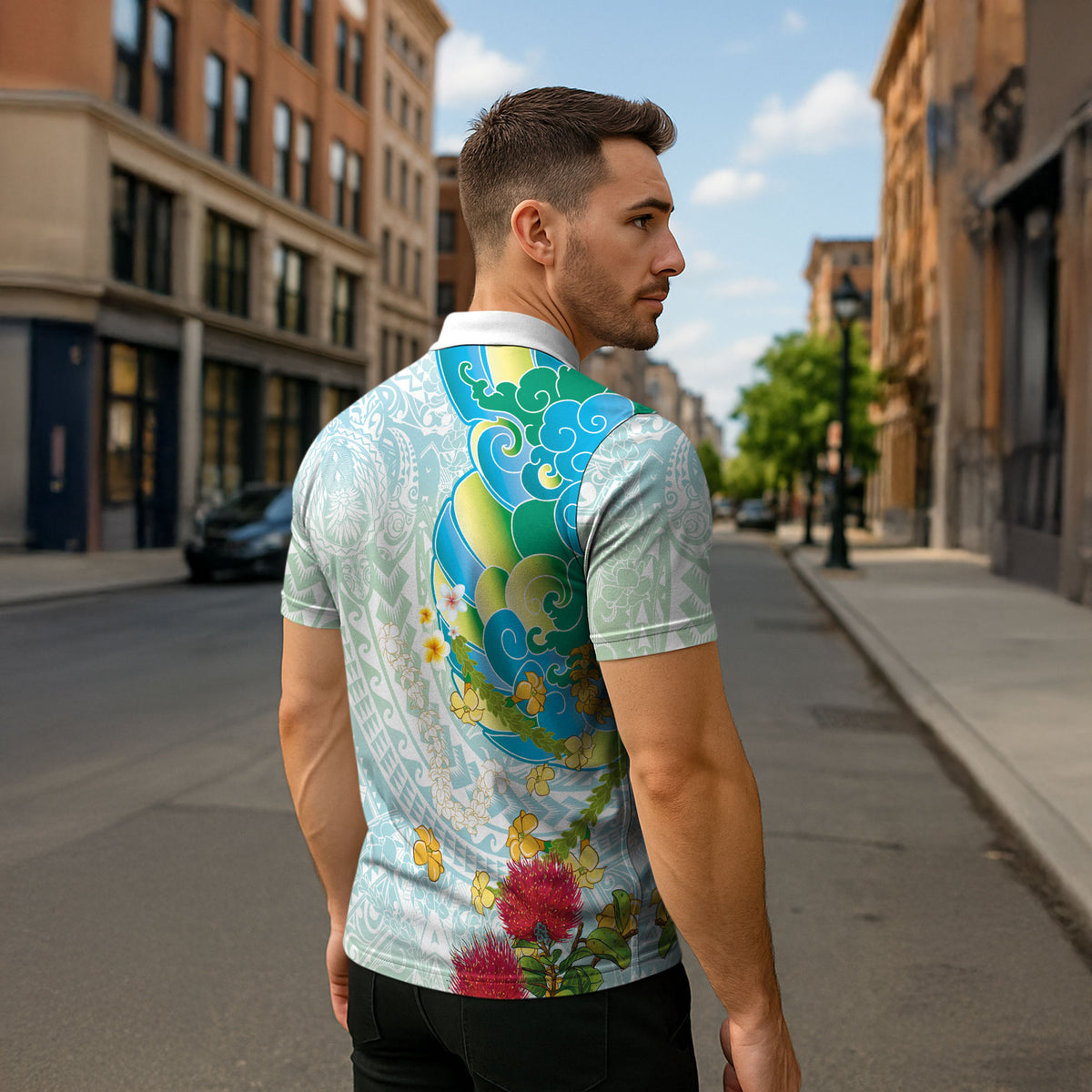 Japanese and Hawaiian Culture Fusion Zipper Polo Shirt Irezumi with Turtles and Lei Kakau Pattern Fresh Vibe LT03 - Polynesian Pride