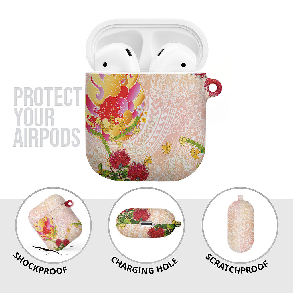 Japanese and Hawaiian Culture Fusion AirPods Case Irezumi with Turtles and Lei Kakau Pattern Sunset Vibe LT03 - Polynesian Pride