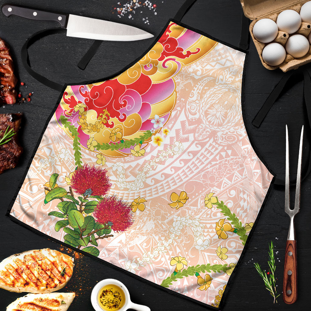Japanese and Hawaiian Culture Fusion Apron Irezumi with Turtles and Lei Kakau Pattern Sunset Vibe LT03 Multicolor - Polynesian Pride