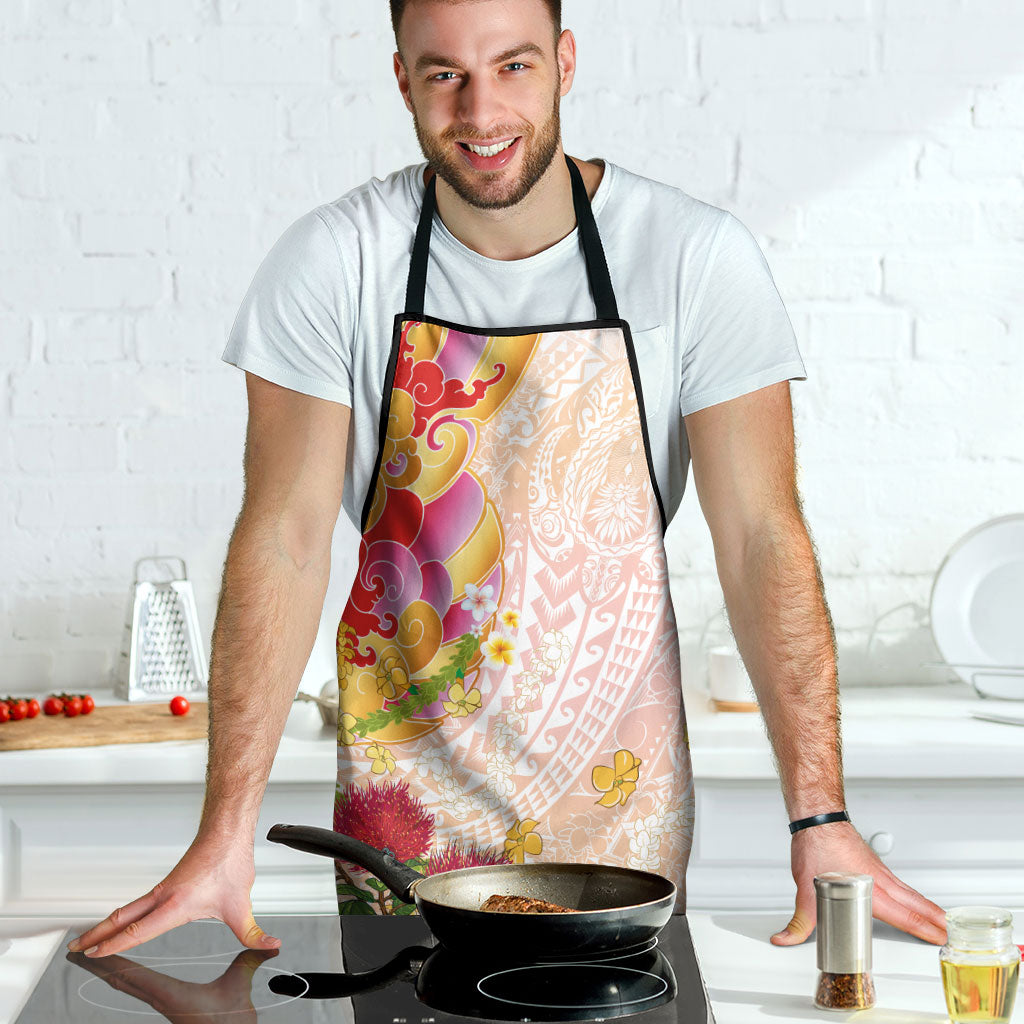 Japanese and Hawaiian Culture Fusion Apron Irezumi with Turtles and Lei Kakau Pattern Sunset Vibe LT03 - Polynesian Pride