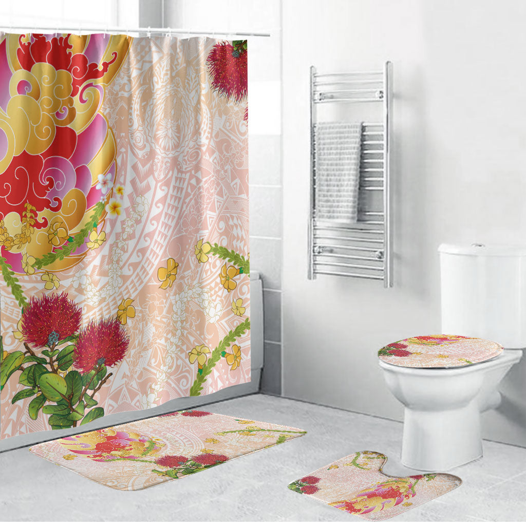 Japanese and Hawaiian Culture Fusion Bathroom Set Irezumi with Turtles and Lei Kakau Pattern Sunset Vibe LT03 Bathroom Set (4 pcs) Multicolor - Polynesian Pride