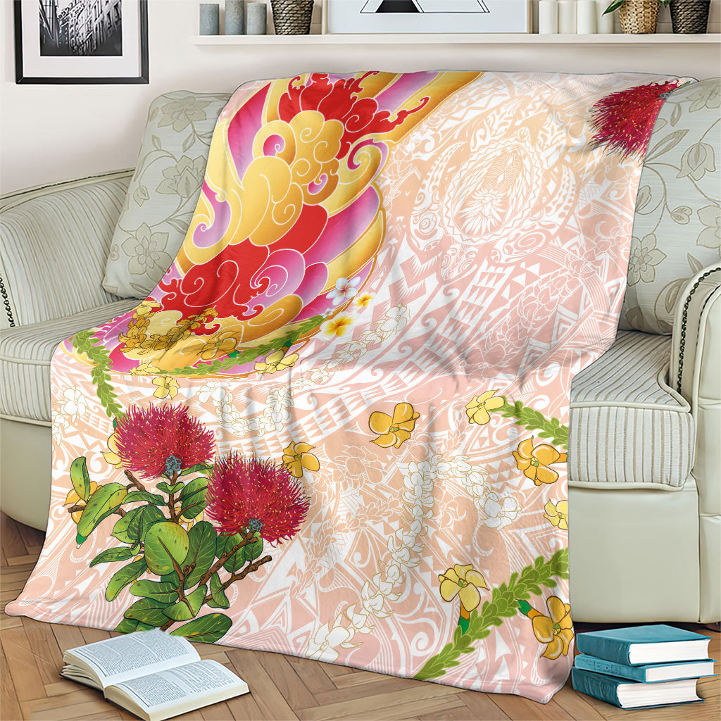 Japanese and Hawaiian Culture Fusion Blanket Irezumi with Turtles and Lei Kakau Pattern Sunset Vibe LT03 - Polynesian Pride