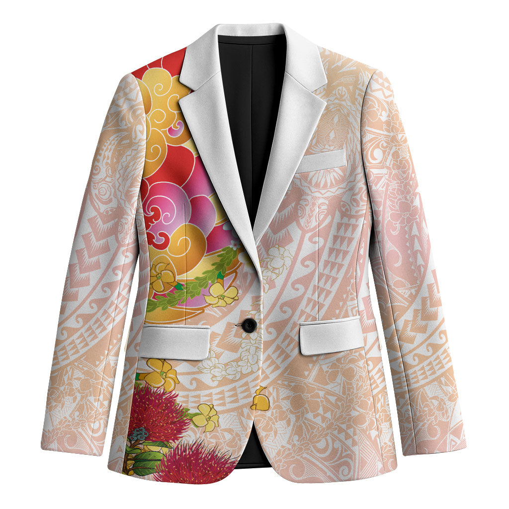 Japanese and Hawaiian Culture Fusion Blazer Irezumi with Turtles and Lei Kakau Pattern Sunset Vibe LT03 Unisex Multicolor - Polynesian Pride
