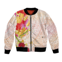 Japanese and Hawaiian Culture Fusion Bomber Jacket Irezumi with Turtles and Lei Kakau Pattern Sunset Vibe LT03 Unisex Multicolor - Polynesian Pride