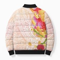 Japanese and Hawaiian Culture Fusion Bomber Puffer Jacket Irezumi with Turtles and Lei Kakau Pattern Sunset Vibe LT03 - Polynesian Pride
