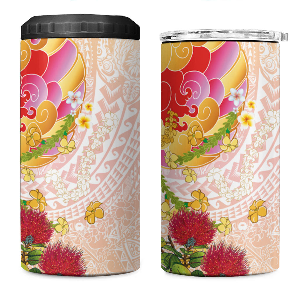 Japanese and Hawaiian Culture Fusion 4 in 1 Can Cooler Tumbler Irezumi with Turtles and Lei Kakau Pattern Sunset Vibe LT03 One Size: 16 oz Multicolor - Polynesian Pride