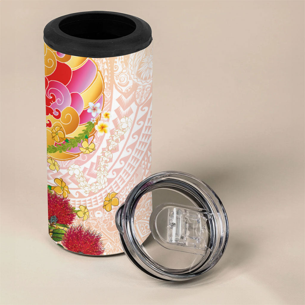 Japanese and Hawaiian Culture Fusion 4 in 1 Can Cooler Tumbler Irezumi with Turtles and Lei Kakau Pattern Sunset Vibe LT03 - Polynesian Pride
