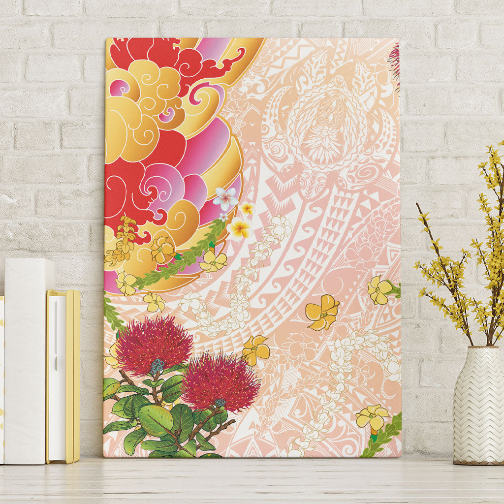 Japanese and Hawaiian Culture Fusion Canvas Wall Art Irezumi with Turtles and Lei Kakau Pattern Sunset Vibe LT03 Without Frame Multicolor - Polynesian Pride