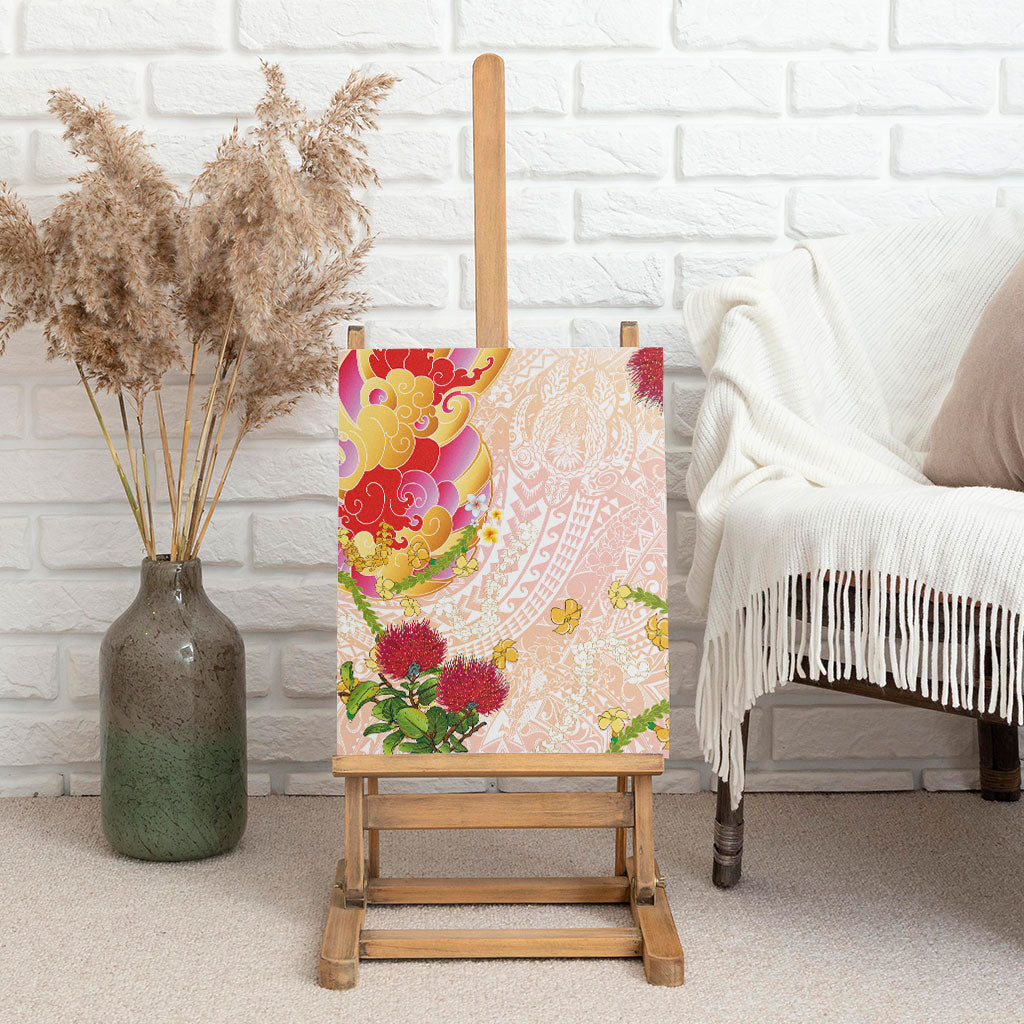 Japanese and Hawaiian Culture Fusion Canvas Wall Art Irezumi with Turtles and Lei Kakau Pattern Sunset Vibe LT03 - Polynesian Pride
