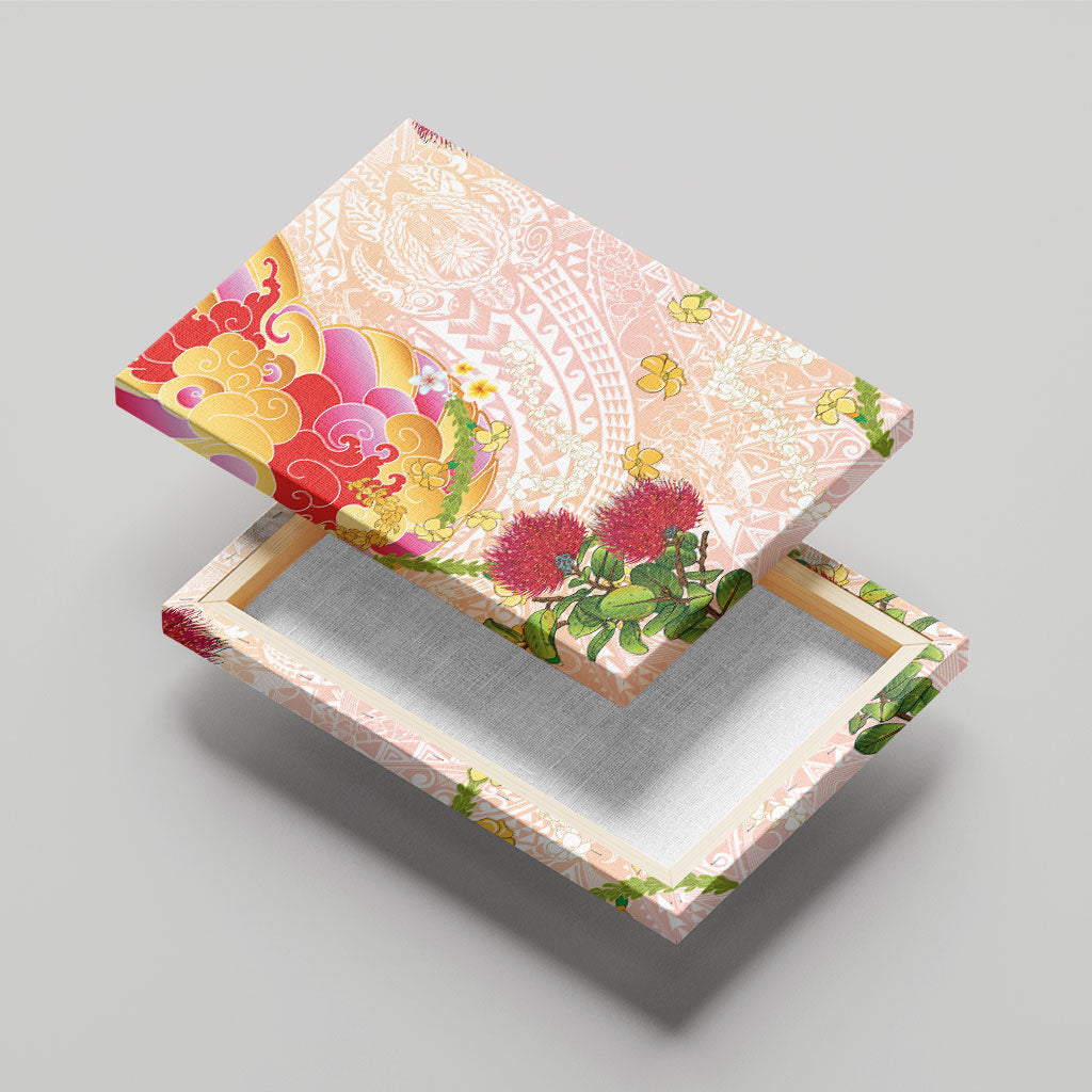 Japanese and Hawaiian Culture Fusion Canvas Wall Art Irezumi with Turtles and Lei Kakau Pattern Sunset Vibe LT03 - Polynesian Pride
