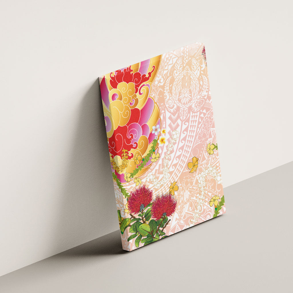 Japanese and Hawaiian Culture Fusion Canvas Wall Art Irezumi with Turtles and Lei Kakau Pattern Sunset Vibe LT03 - Polynesian Pride