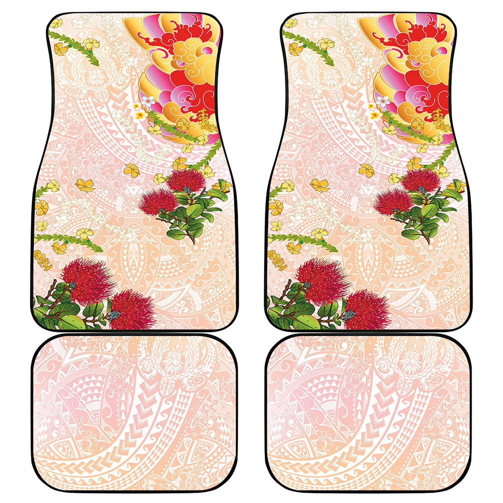 Japanese and Hawaiian Culture Fusion Car Mats Irezumi with Turtles and Lei Kakau Pattern Sunset Vibe LT03 - Polynesian Pride