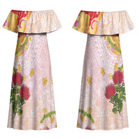 Japanese and Hawaiian Culture Fusion Couples Matching Off Shoulder Maxi Dress and Long Sleeve Button Shirt Irezumi with Turtles and Lei Kakau Pattern Sunset Vibe LT03 - Polynesian Pride