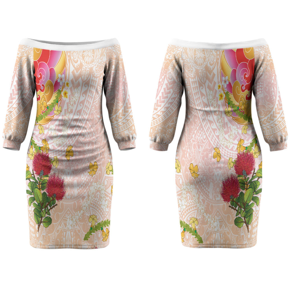 Japanese and Hawaiian Culture Fusion Couples Matching Off The Shoulder Long Sleeve Dress and Long Sleeve Button Shirt Irezumi with Turtles and Lei Kakau Pattern Sunset Vibe LT03 - Polynesian Pride