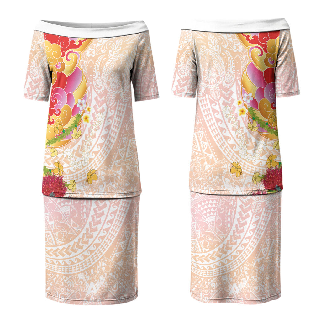 Japanese and Hawaiian Culture Fusion Couples Matching Puletasi and Hawaiian Shirt Irezumi with Turtles and Lei Kakau Pattern Sunset Vibe LT03 - Polynesian Pride