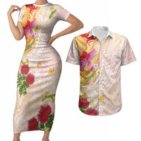 Japanese and Hawaiian Culture Fusion Couples Matching Short Sleeve Bodycon Dress and Hawaiian Shirt Irezumi with Turtles and Lei Kakau Pattern Sunset Vibe LT03 Multicolor - Polynesian Pride