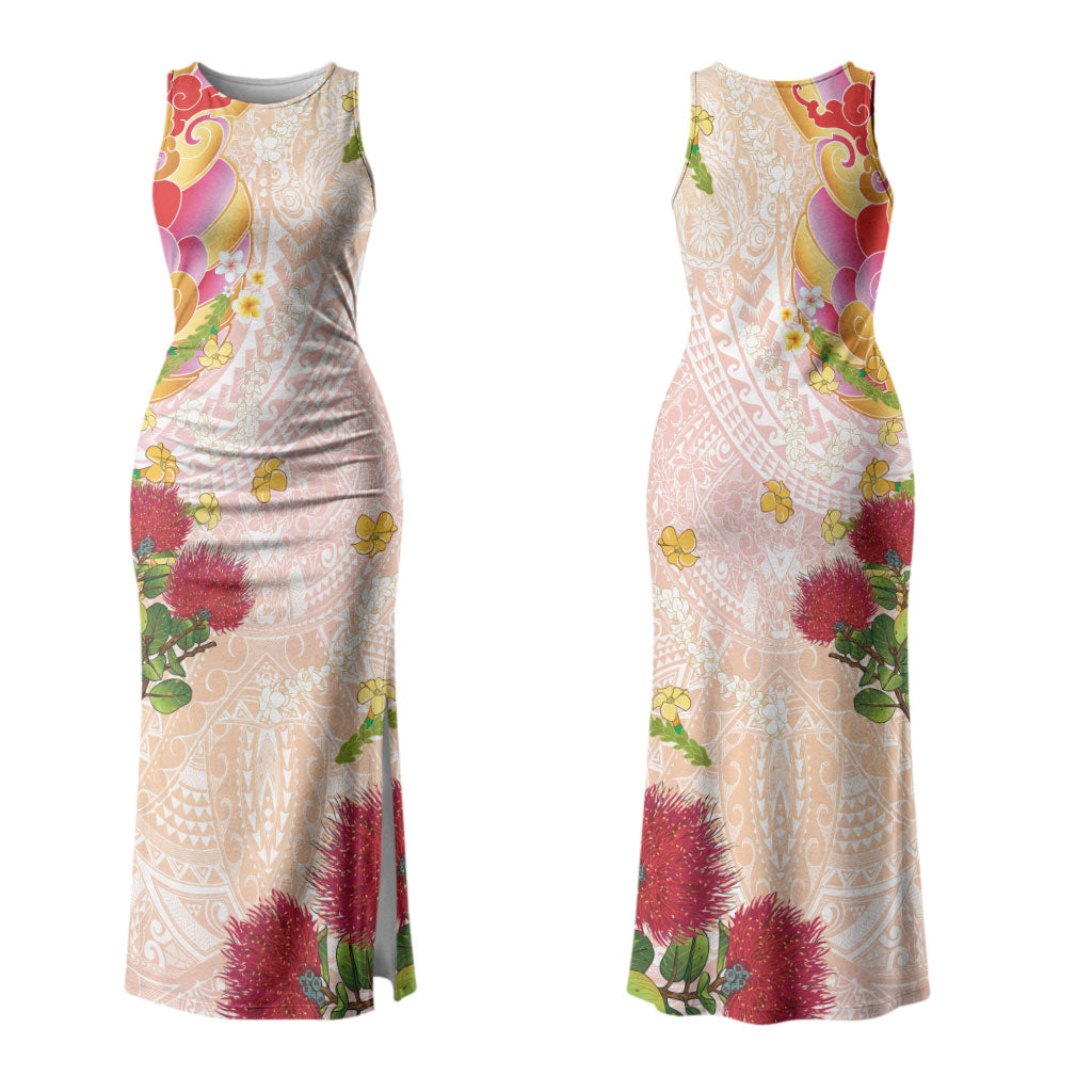 Japanese and Hawaiian Culture Fusion Couples Matching Tank Maxi Dress and Hawaiian Shirt Irezumi with Turtles and Lei Kakau Pattern Sunset Vibe LT03 - Polynesian Pride