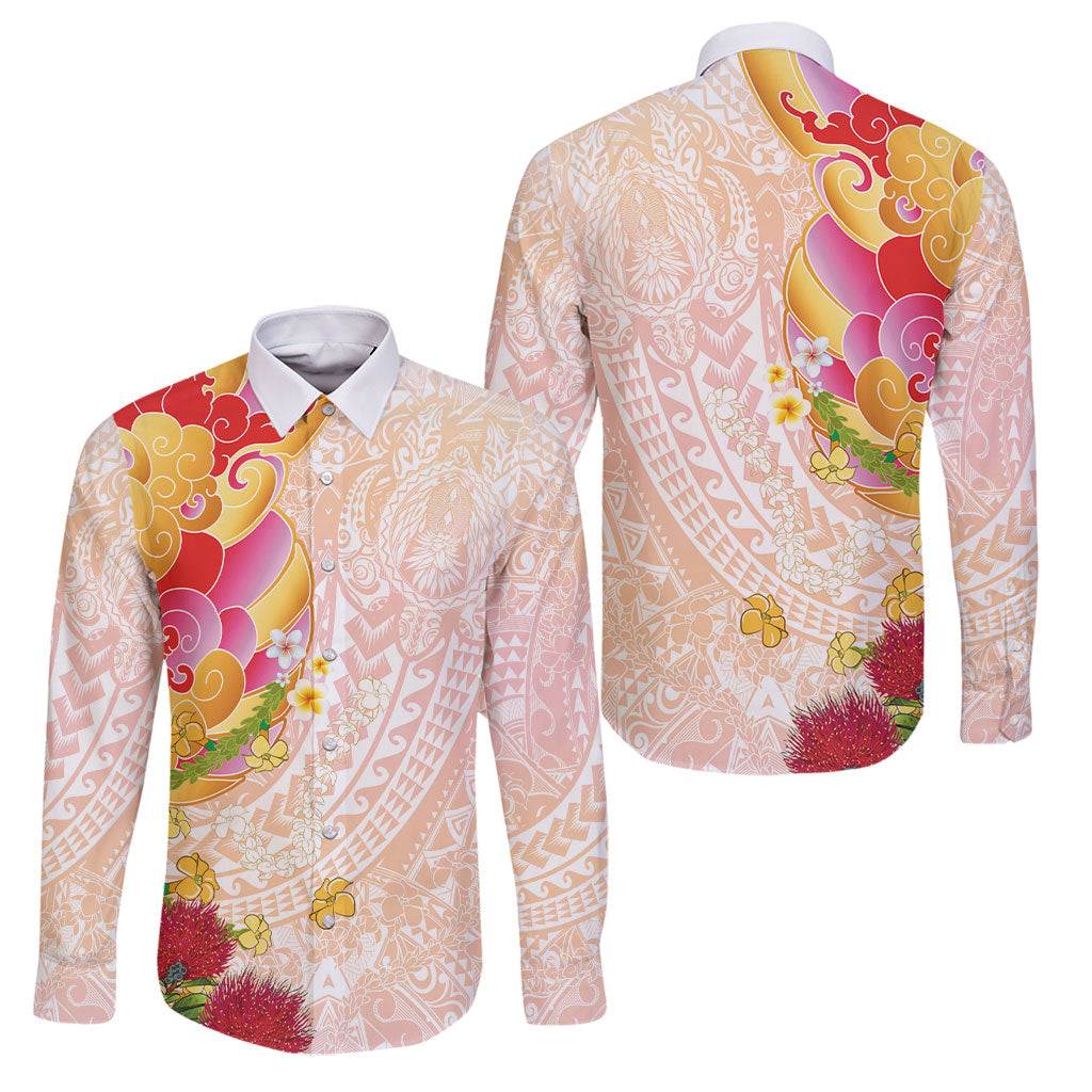 Japanese and Hawaiian Culture Fusion Family Matching Mermaid Dress and Hawaiian Shirt Irezumi with Turtles and Lei Kakau Pattern Sunset Vibe LT03 Dad's Shirt - Long Sleeve Multicolor - Polynesian Pride