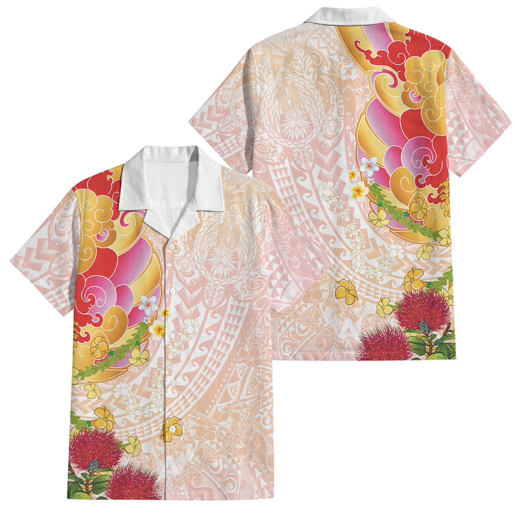 Japanese and Hawaiian Culture Fusion Family Matching Off The Shoulder Long Sleeve Dress and Hawaiian Shirt Irezumi with Turtles and Lei Kakau Pattern Sunset Vibe LT03 Dad's Shirt - Short Sleeve Multicolor - Polynesian Pride