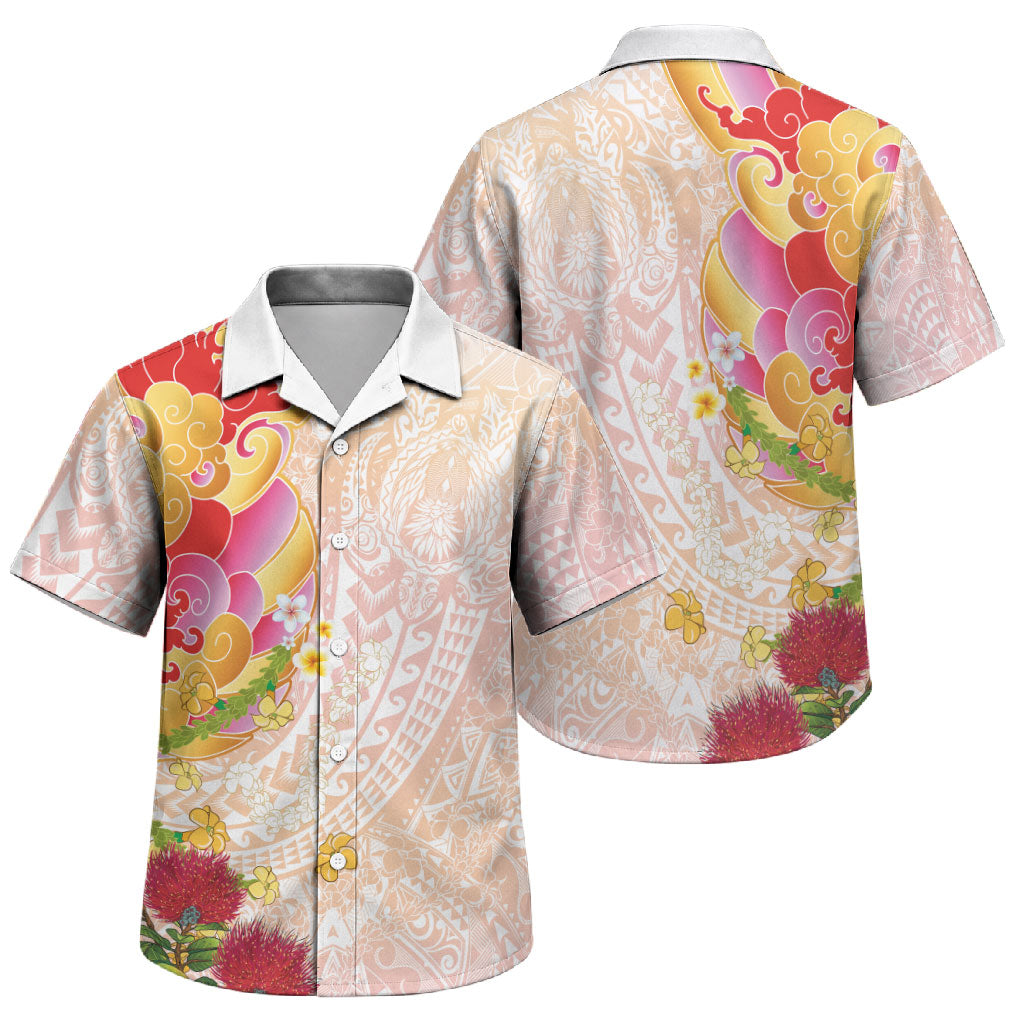 Japanese and Hawaiian Culture Fusion Family Matching Off The Shoulder Long Sleeve Dress and Hawaiian Shirt Irezumi with Turtles and Lei Kakau Pattern Sunset Vibe LT03 Son's Shirt Multicolor - Polynesian Pride