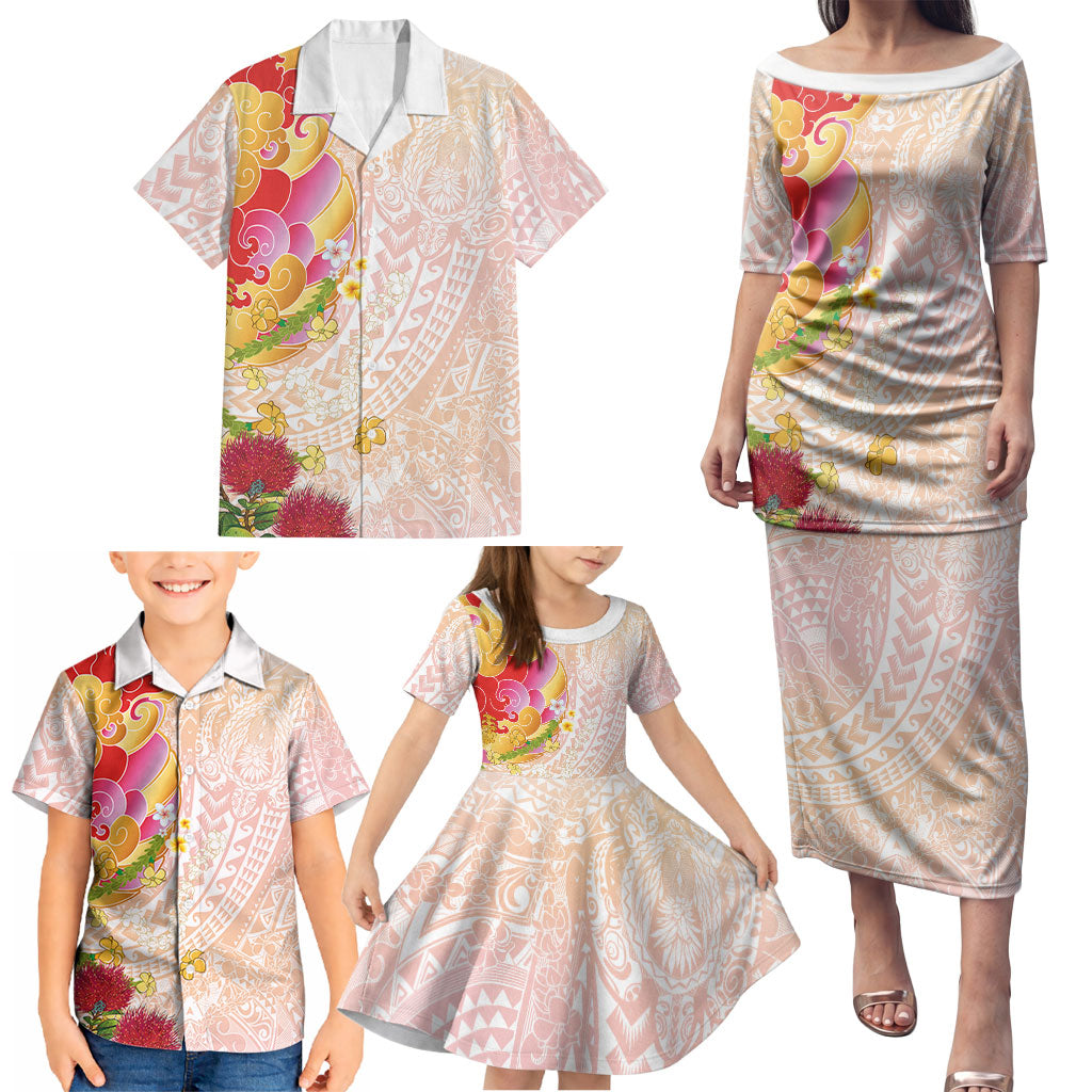 Japanese and Hawaiian Culture Fusion Family Matching Puletasi and Hawaiian Shirt Irezumi with Turtles and Lei Kakau Pattern Sunset Vibe LT03 - Polynesian Pride