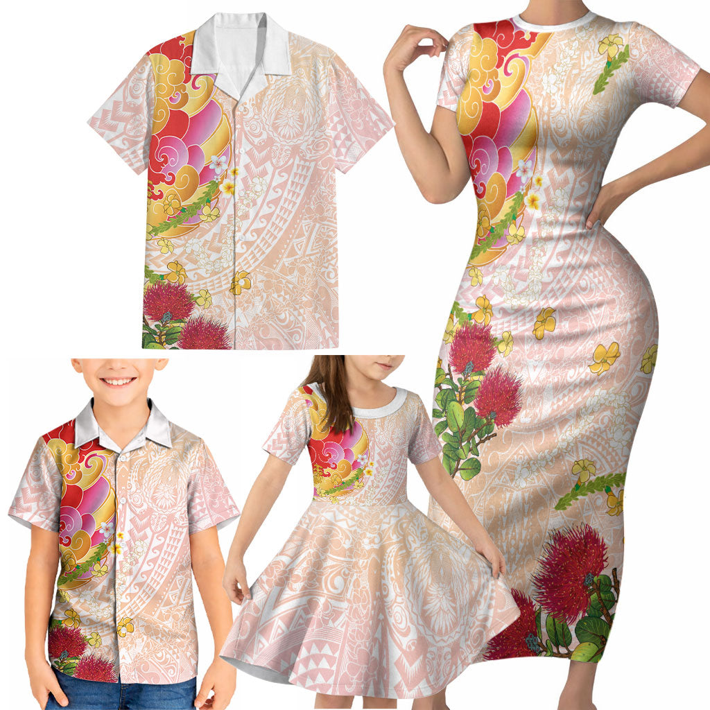 Japanese and Hawaiian Culture Fusion Family Matching Short Sleeve Bodycon Dress and Hawaiian Shirt Irezumi with Turtles and Lei Kakau Pattern Sunset Vibe LT03 - Polynesian Pride