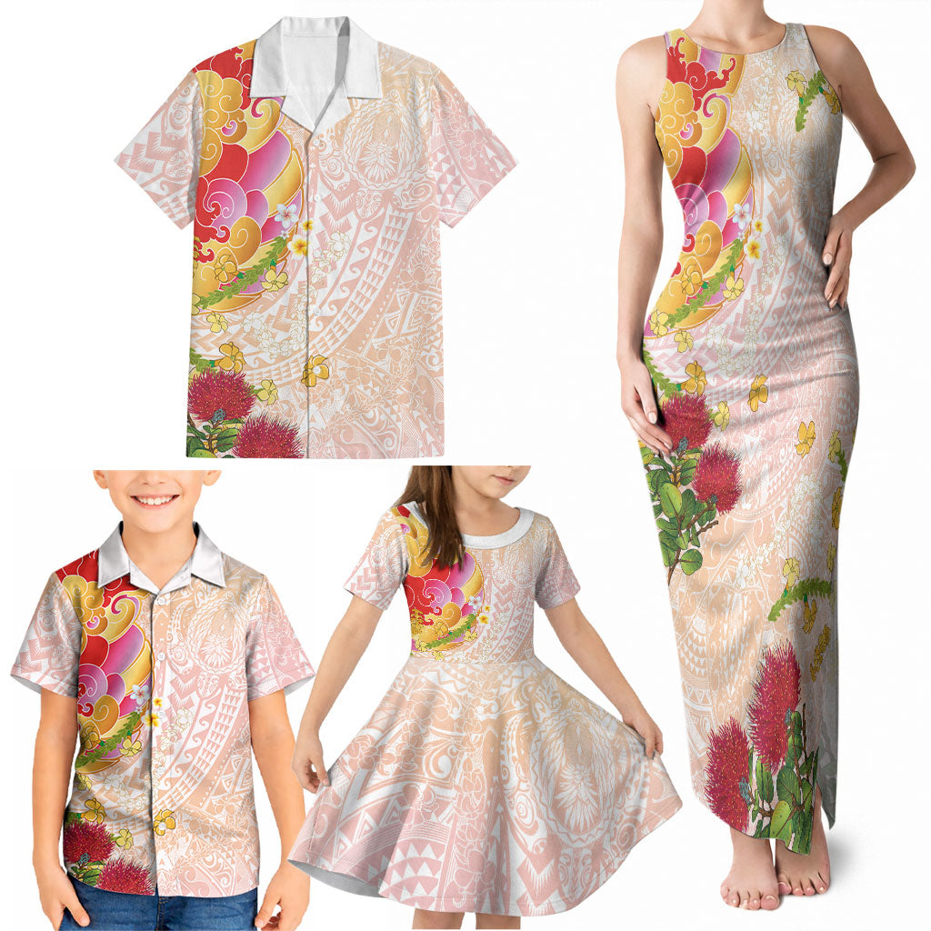 Japanese and Hawaiian Culture Fusion Family Matching Tank Maxi Dress and Hawaiian Shirt Irezumi with Turtles and Lei Kakau Pattern Sunset Vibe LT03 - Polynesian Pride