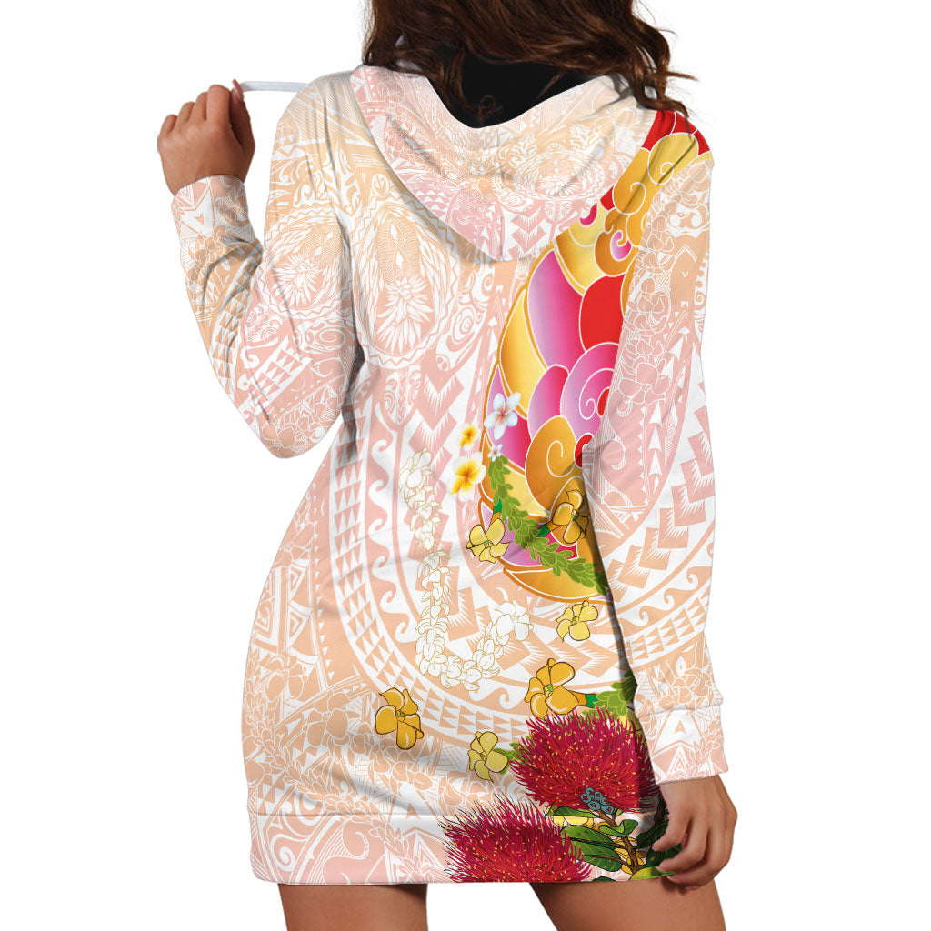 Japanese and Hawaiian Culture Fusion Hoodie Dress Irezumi with Turtles and Lei Kakau Pattern Sunset Vibe LT03 - Polynesian Pride