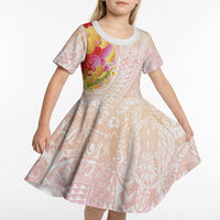 Japanese and Hawaiian Culture Fusion Kid Short Sleeve Dress Irezumi with Turtles and Lei Kakau Pattern Sunset Vibe LT03 - Polynesian Pride