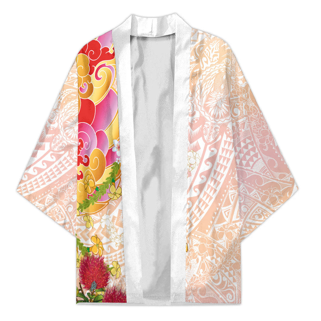 Japanese and Hawaiian Culture Fusion Kimono Irezumi with Turtles and Lei Kakau Pattern Sunset Vibe LT03 Unisex Multicolor - Polynesian Pride