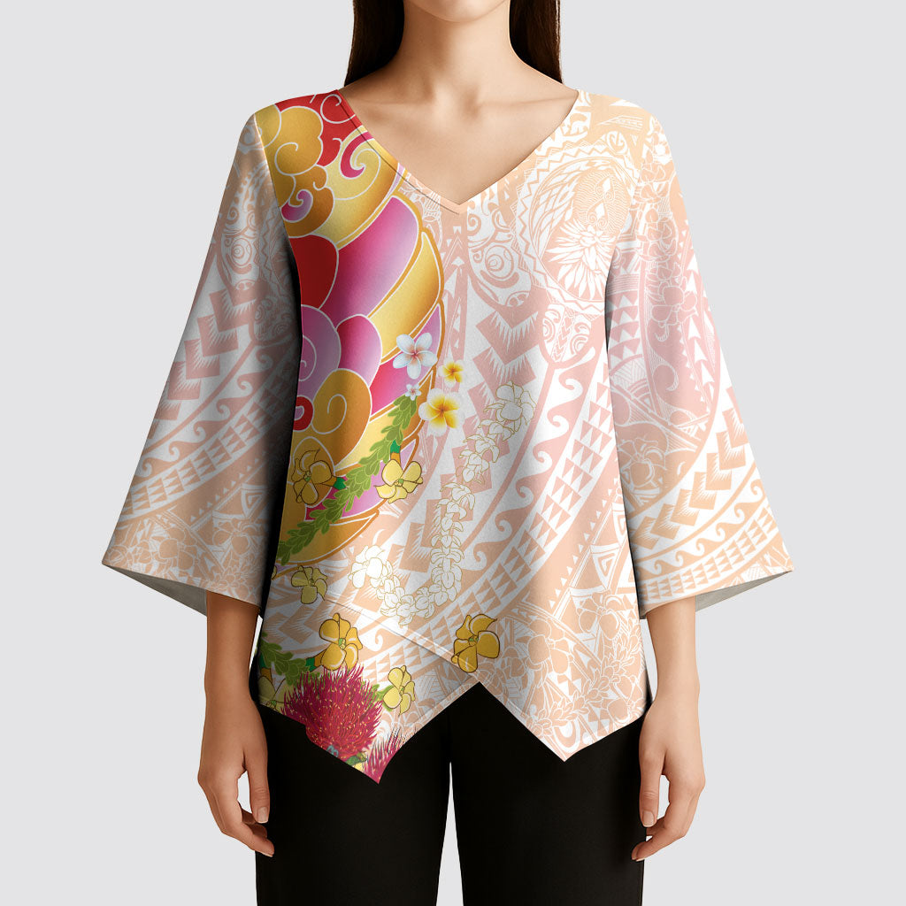 Japanese and Hawaiian Culture Fusion Kimono Sleeve Blouse Irezumi with Turtles and Lei Kakau Pattern Sunset Vibe LT03 - Polynesian Pride