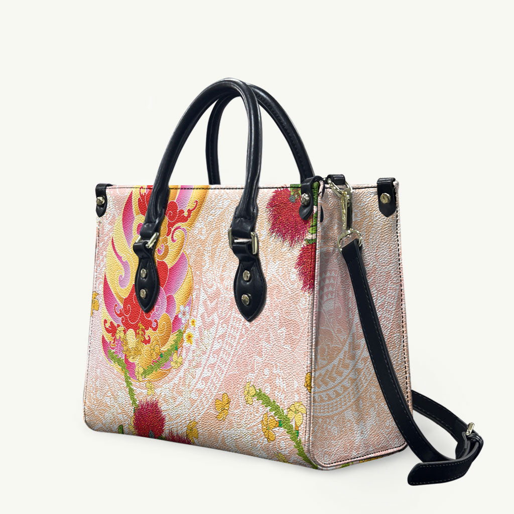 Japanese and Hawaiian Culture Fusion Leather Bag Irezumi with Turtles and Lei Kakau Pattern Sunset Vibe LT03 Multicolor - Polynesian Pride